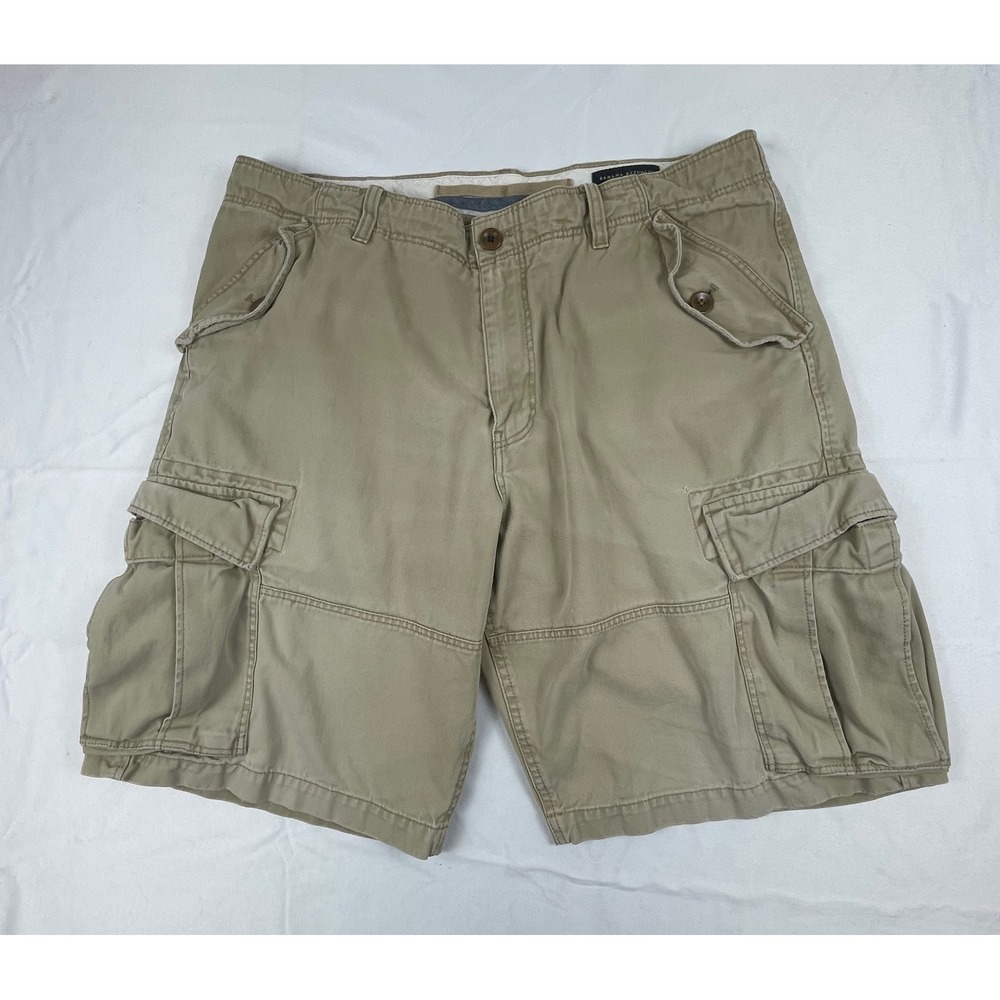 Banana Republic Mens Khaki Tan Cotton Twill Multi Pocket Cargo Shorts Size 35
